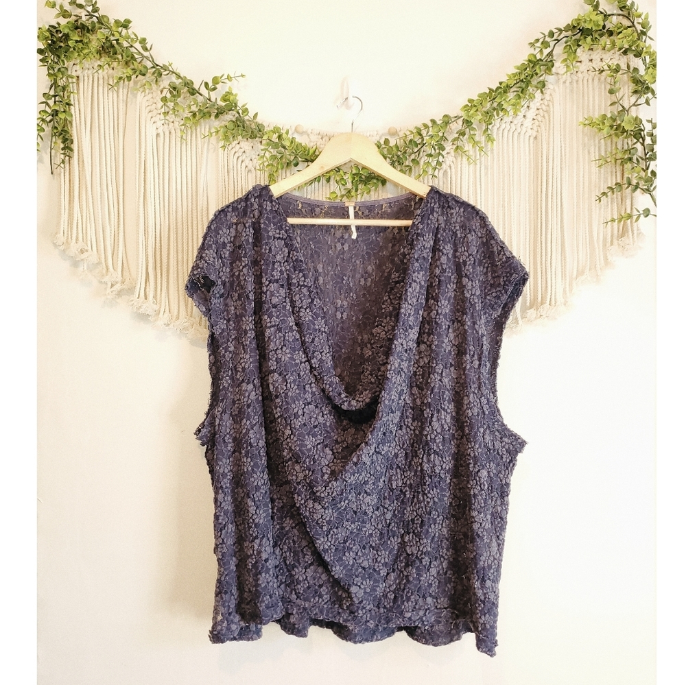 FREE PEOPLE Floral Lace Drapey Front Tunic Top M